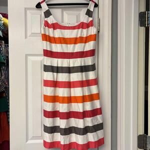 Nine West Size 6 Woman's Orange Pink Gray White Striped Pocketed Dress.  Summer
